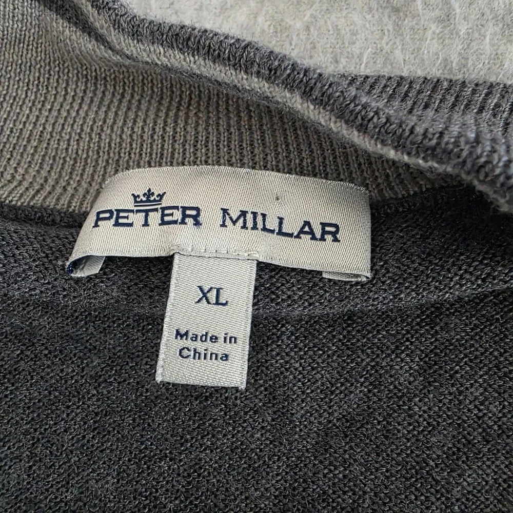 Peter Millar Sweater Vest‎ Men's XL Gray Merino Wool 1/4 Zip Golf Logo Preppy